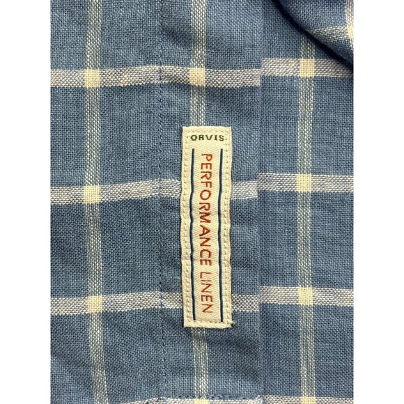 Orvis Mens Classic Fit Plaid Performance Linen Blend Shirt Size XXL Blue White - Picture 6 of 8